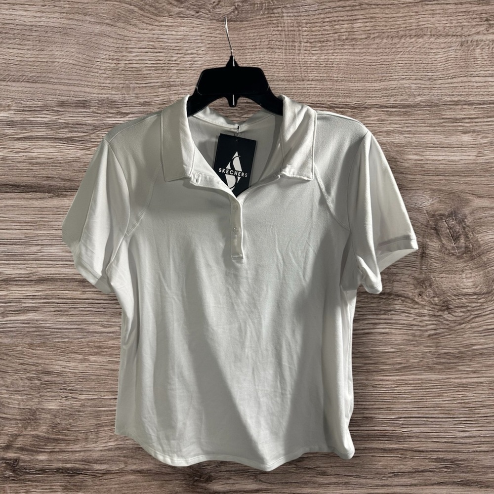 NWT Skechers Go Dri Fit Swift Club Polo‎ T-Shirt White Golfing Country Club L